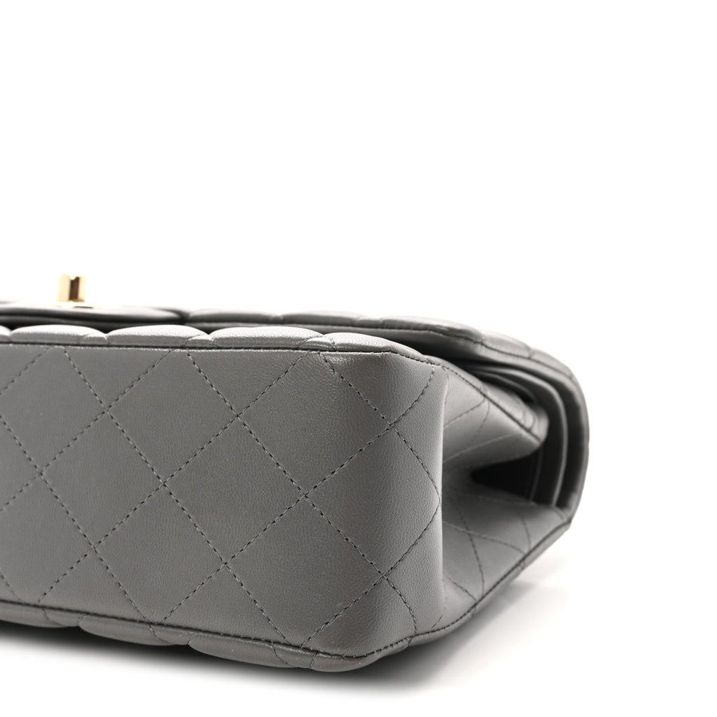 Lambskin Quilted Medium Double Flap Grey At My store
