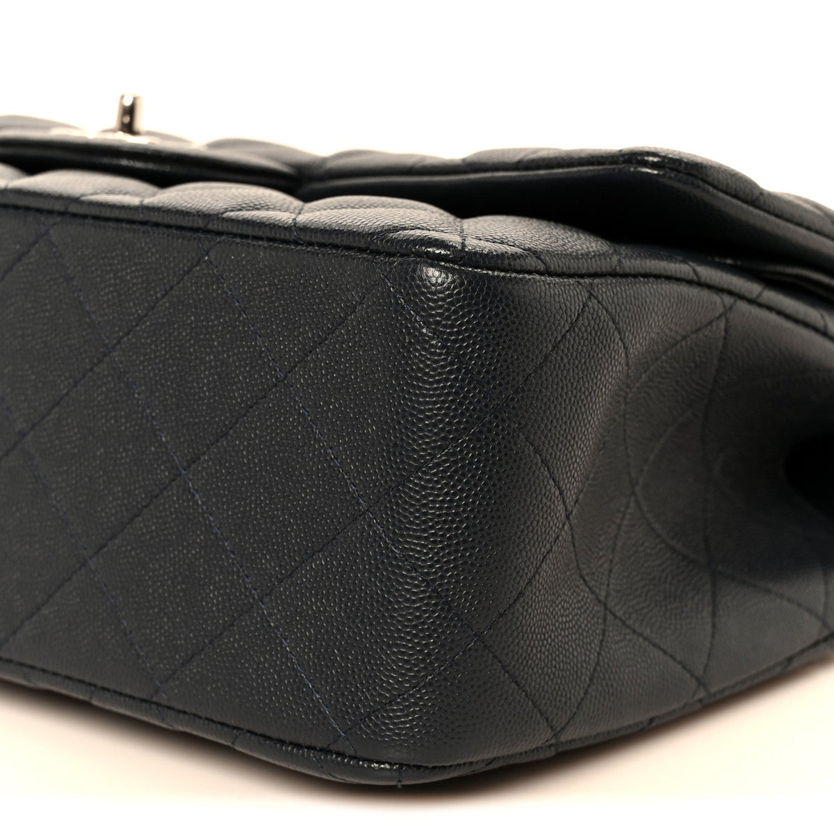 Caviar Quilted Jumbo Double Flap Navy Blue At My store
