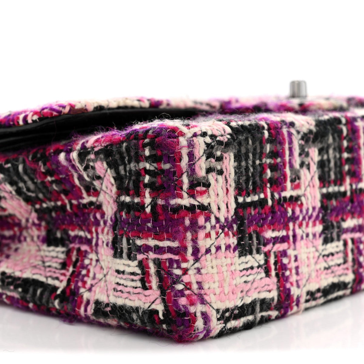 Tweed Quilted Medium Double Flap Pink Black At My store