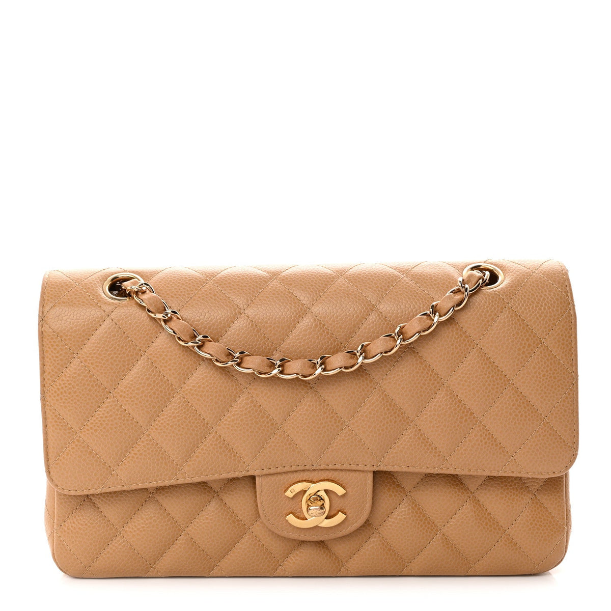 Caviar Quilted Medium Double Flap Beige At My store