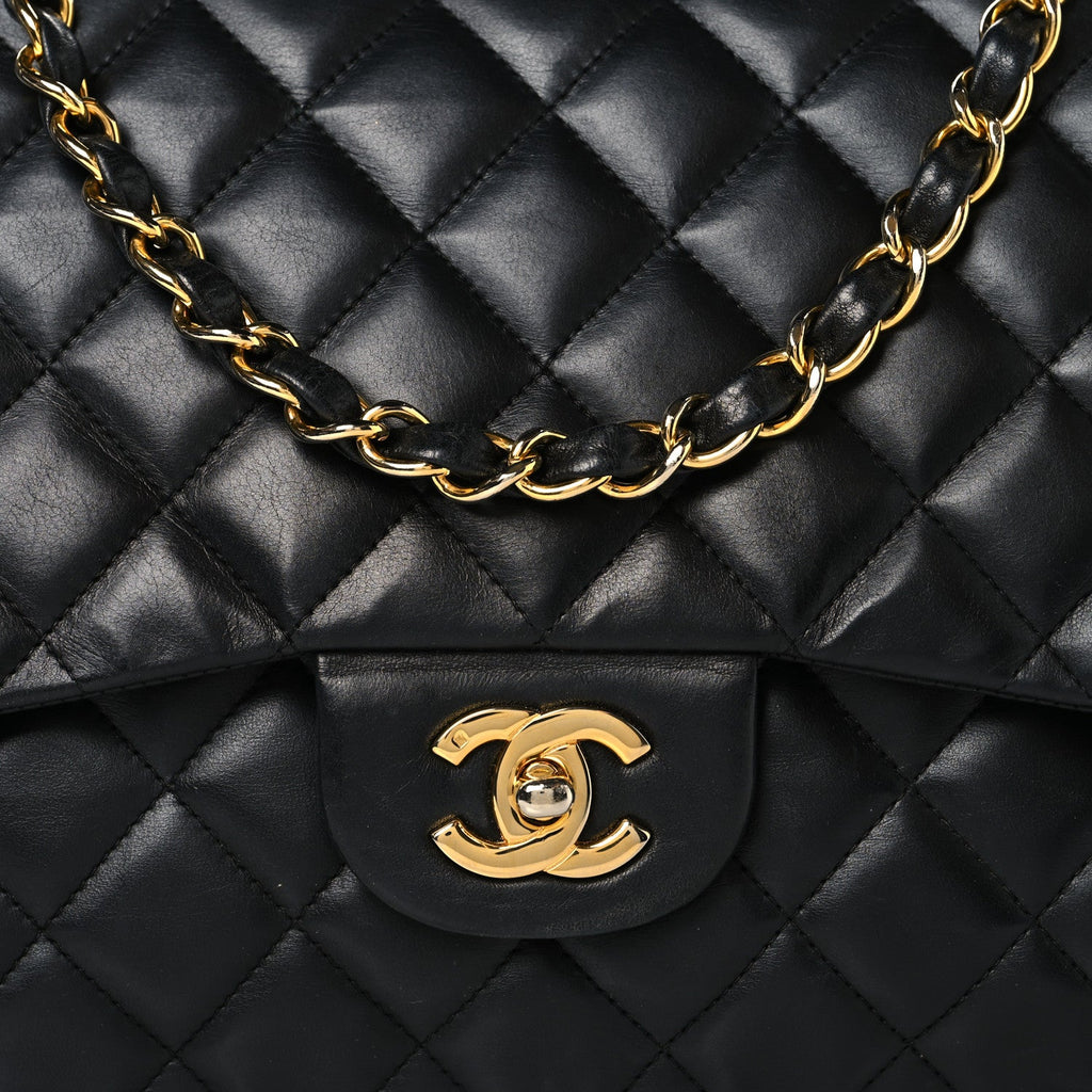 Lambskin Quilted Jumbo Double Flap Black At My store