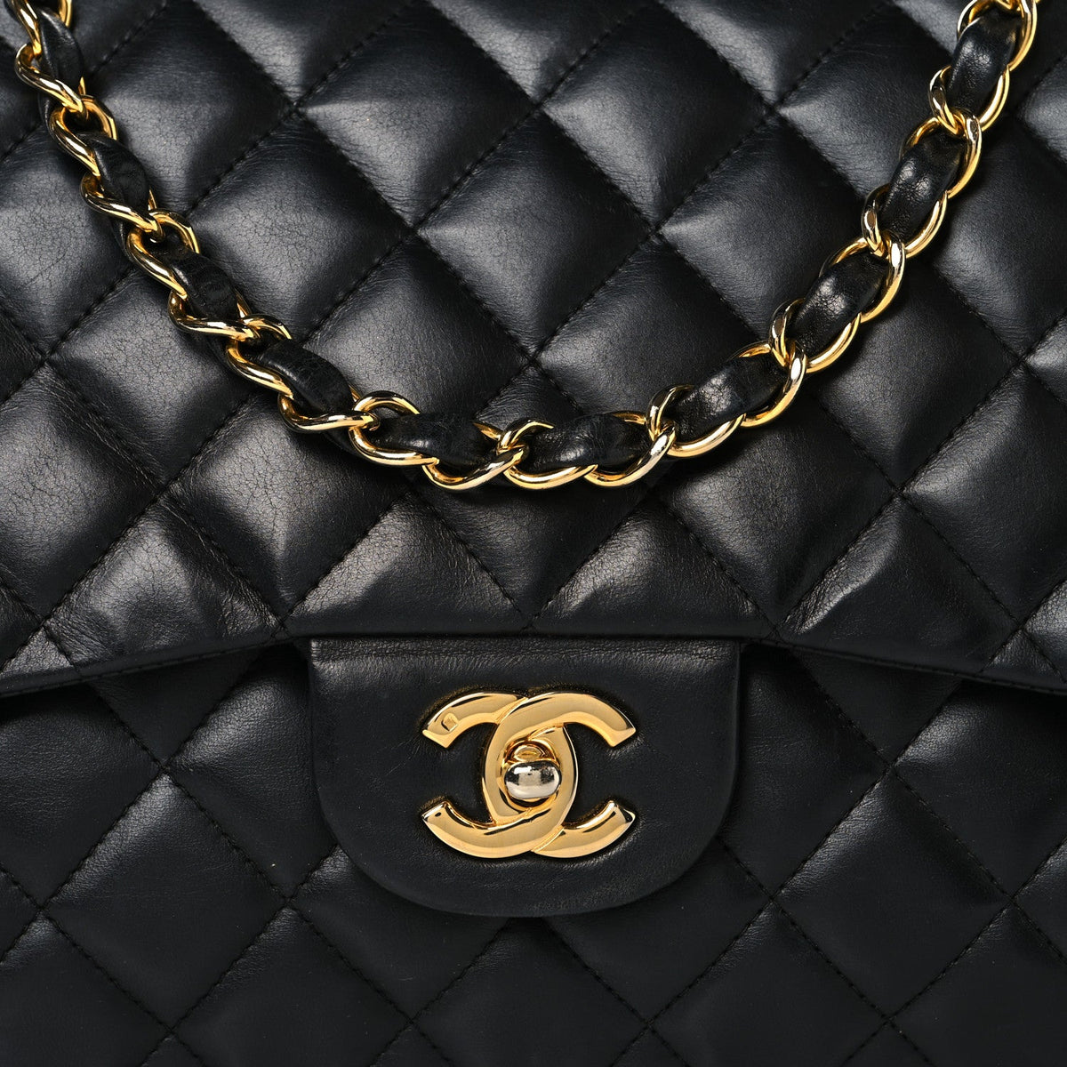 Lambskin Quilted Jumbo Double Flap Black At My store