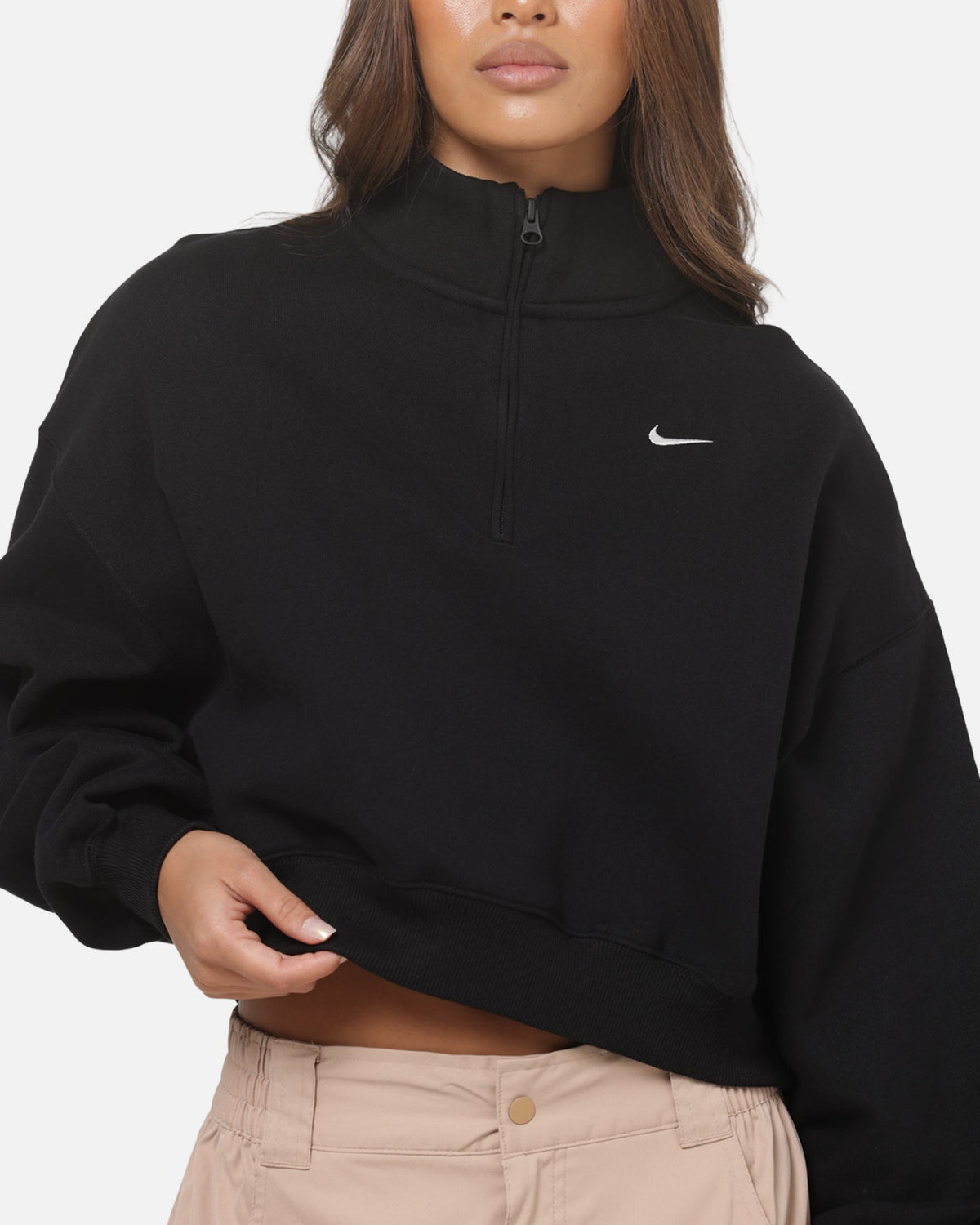 Top Seller Nike Women's Studio Fleece Oversized 1/4-Zip Cropped Top Black