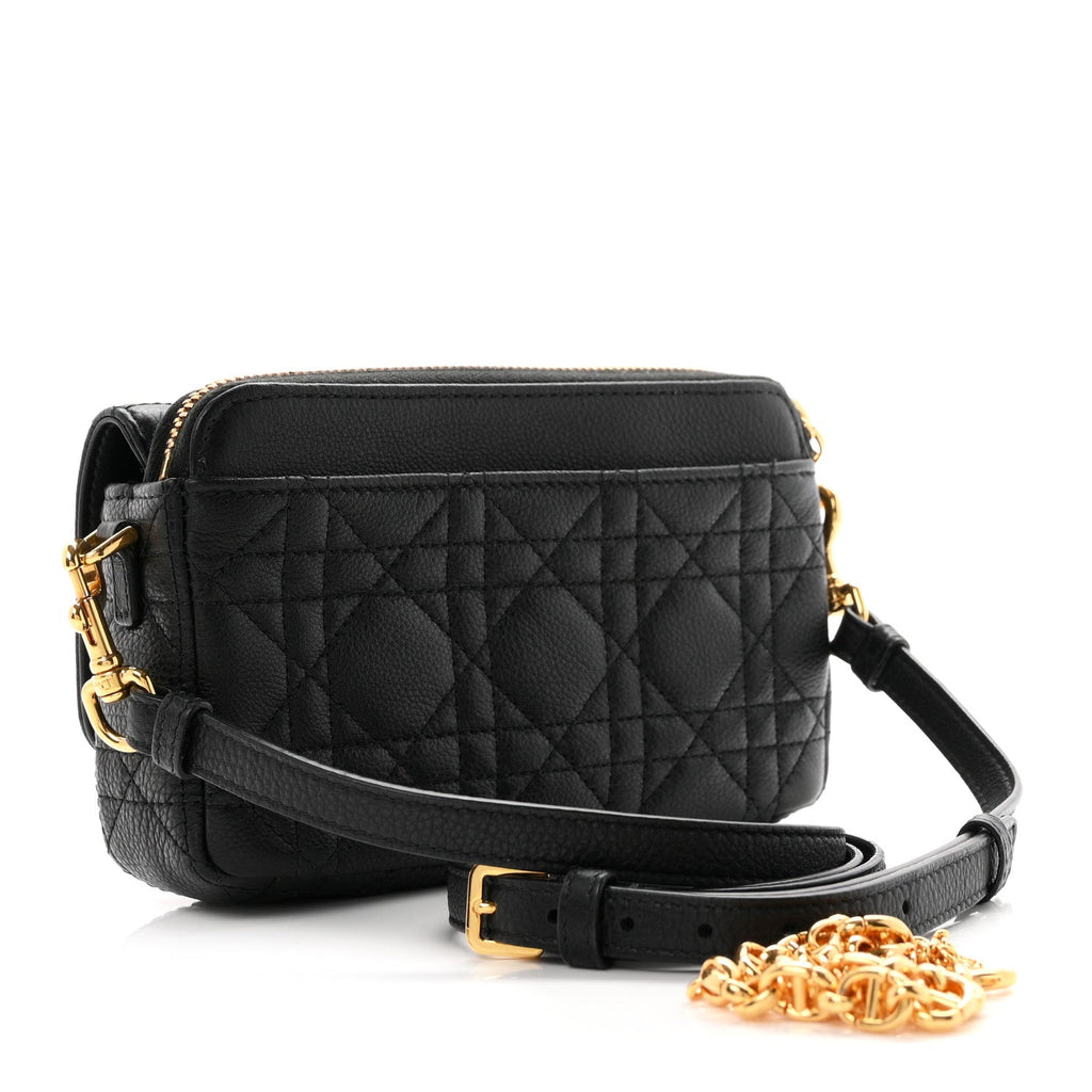 Supple Calfskin Cannage Caro Pouch With Chain  Black AT My store