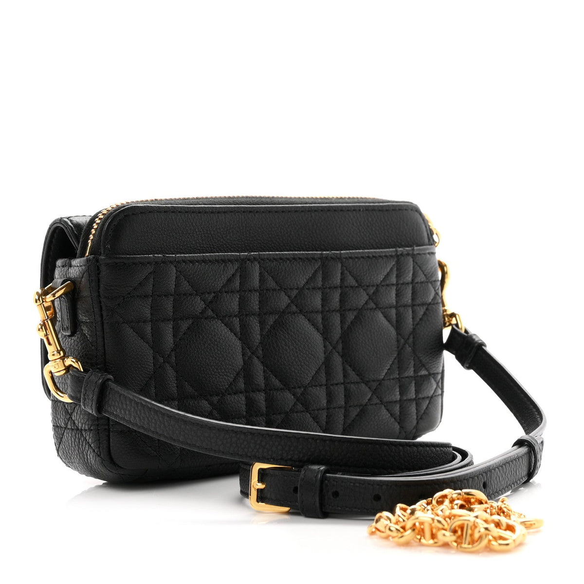 Supple Calfskin Cannage Caro Pouch With Chain  Black AT My store