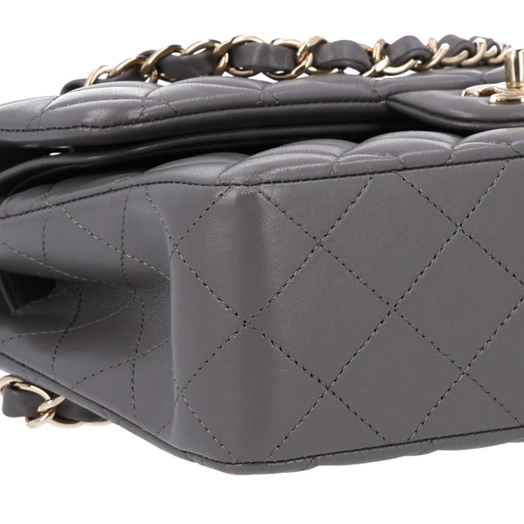 Lambskin Quilted Small Double Flap Grey At My store