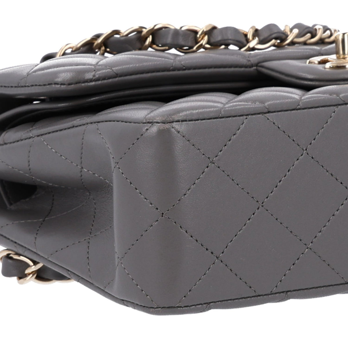 Lambskin Quilted Small Double Flap Grey At My store
