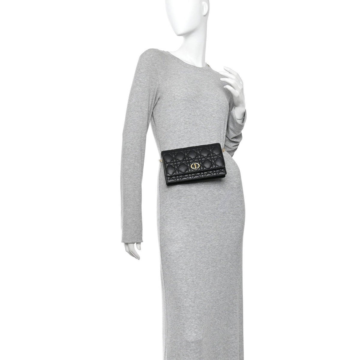 Supple Calfskin Cannage Caro Belt Pouch with Chain Black AT My store