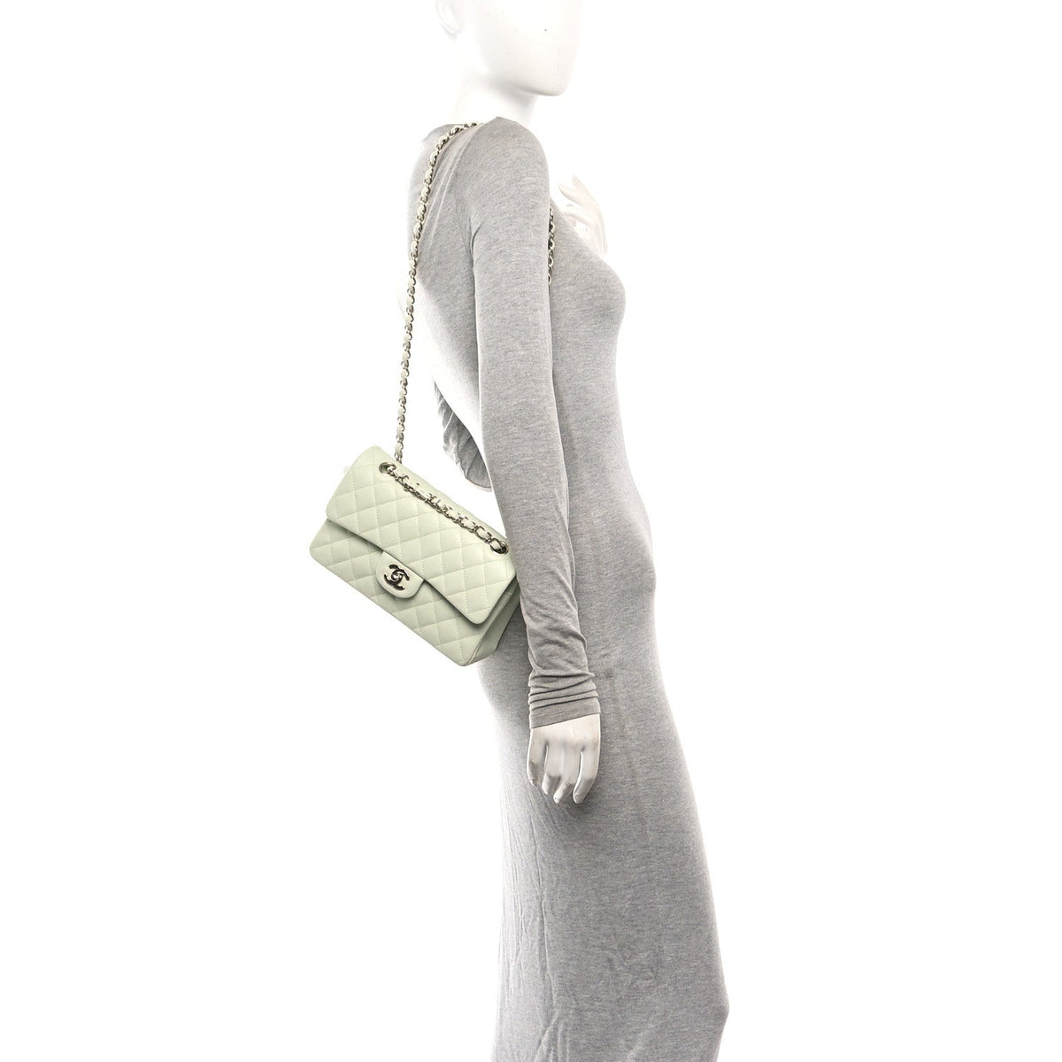 Caviar Quilted Small Double Flap Light Green At My store