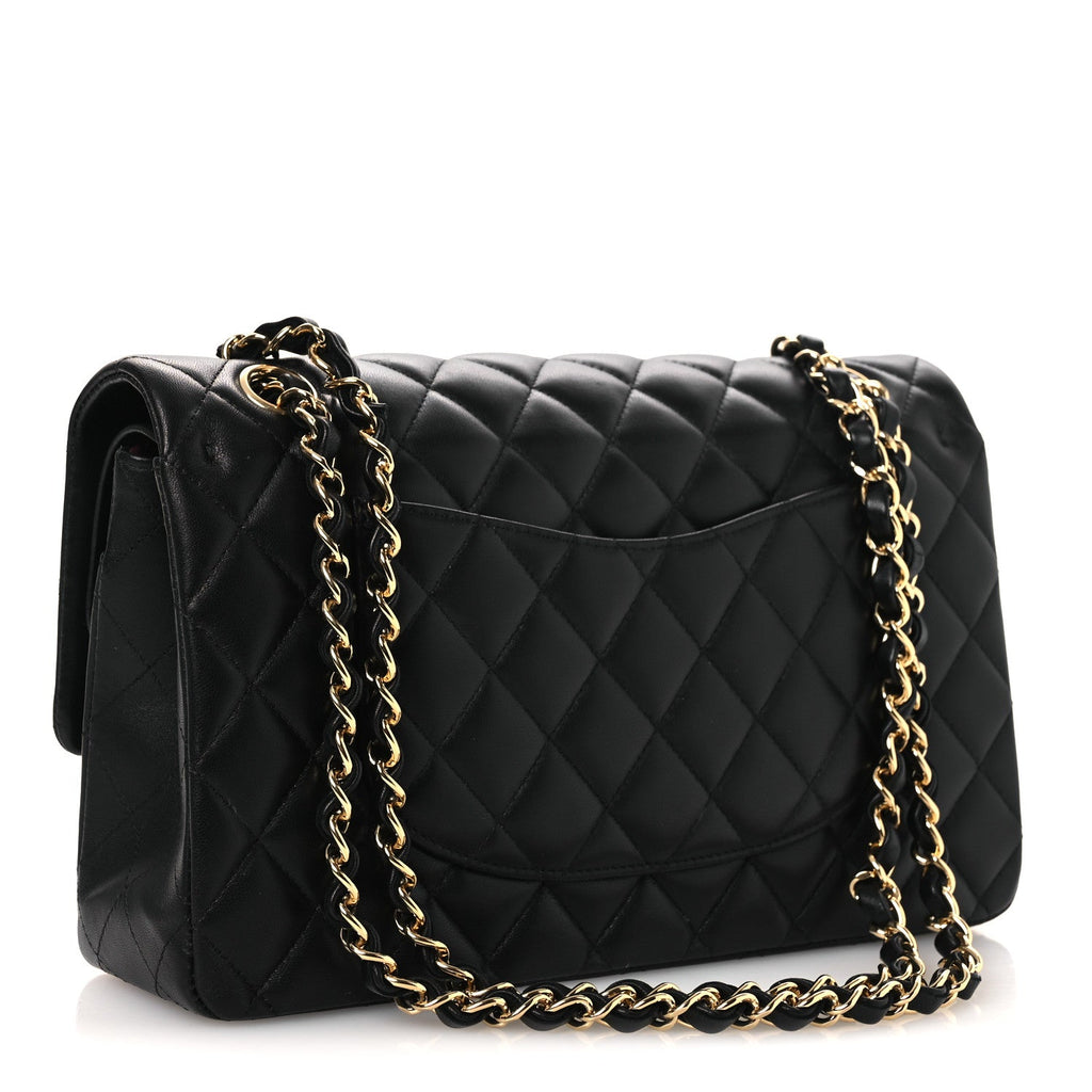 Lambskin Quilted Medium Double Flap Black At My store