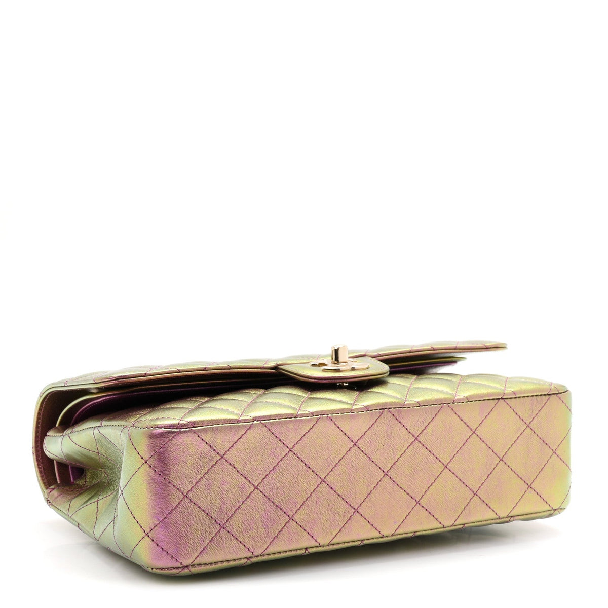 Iridescent Lambskin Quilted Medium Double Flap Purple At My store