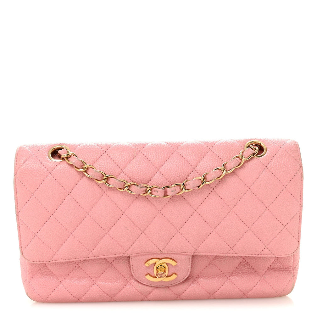 Caviar Quilted Medium Double Flap Light Pink At My store