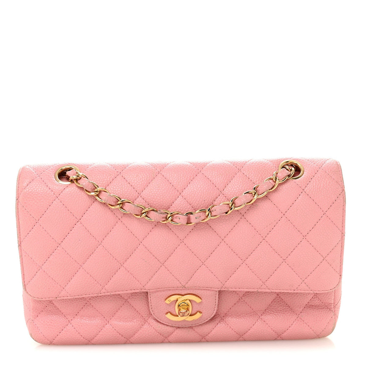 Caviar Quilted Medium Double Flap Light Pink At My store