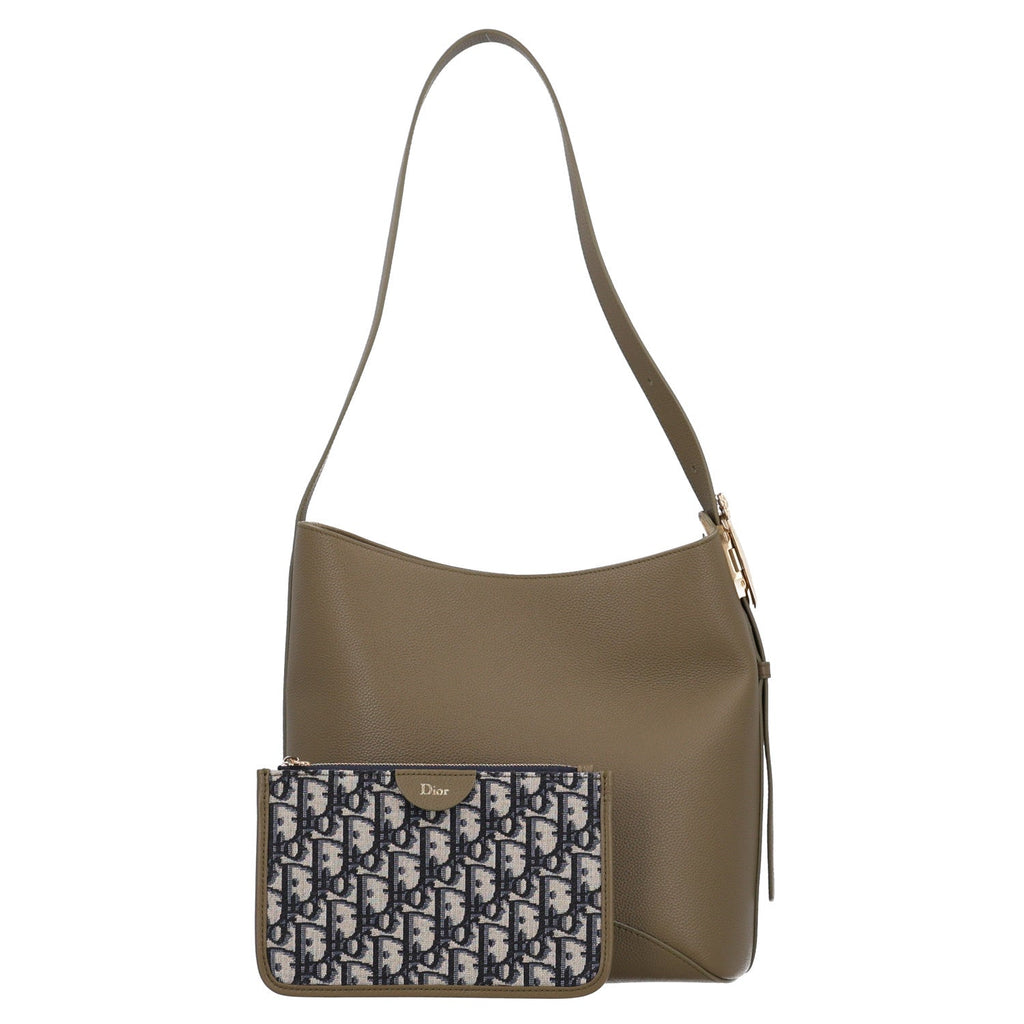 Grained Calfskin Medium Medaillon Bucket Bag Khaki AT My store