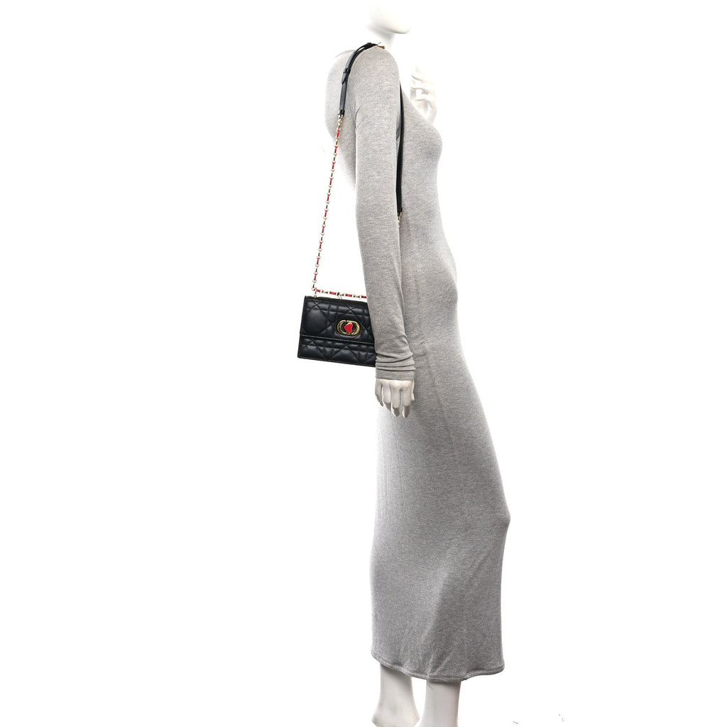 Lambskin Enamel Macrocannage Dioramour Mini Miss Caro Bag Black Red AT My store