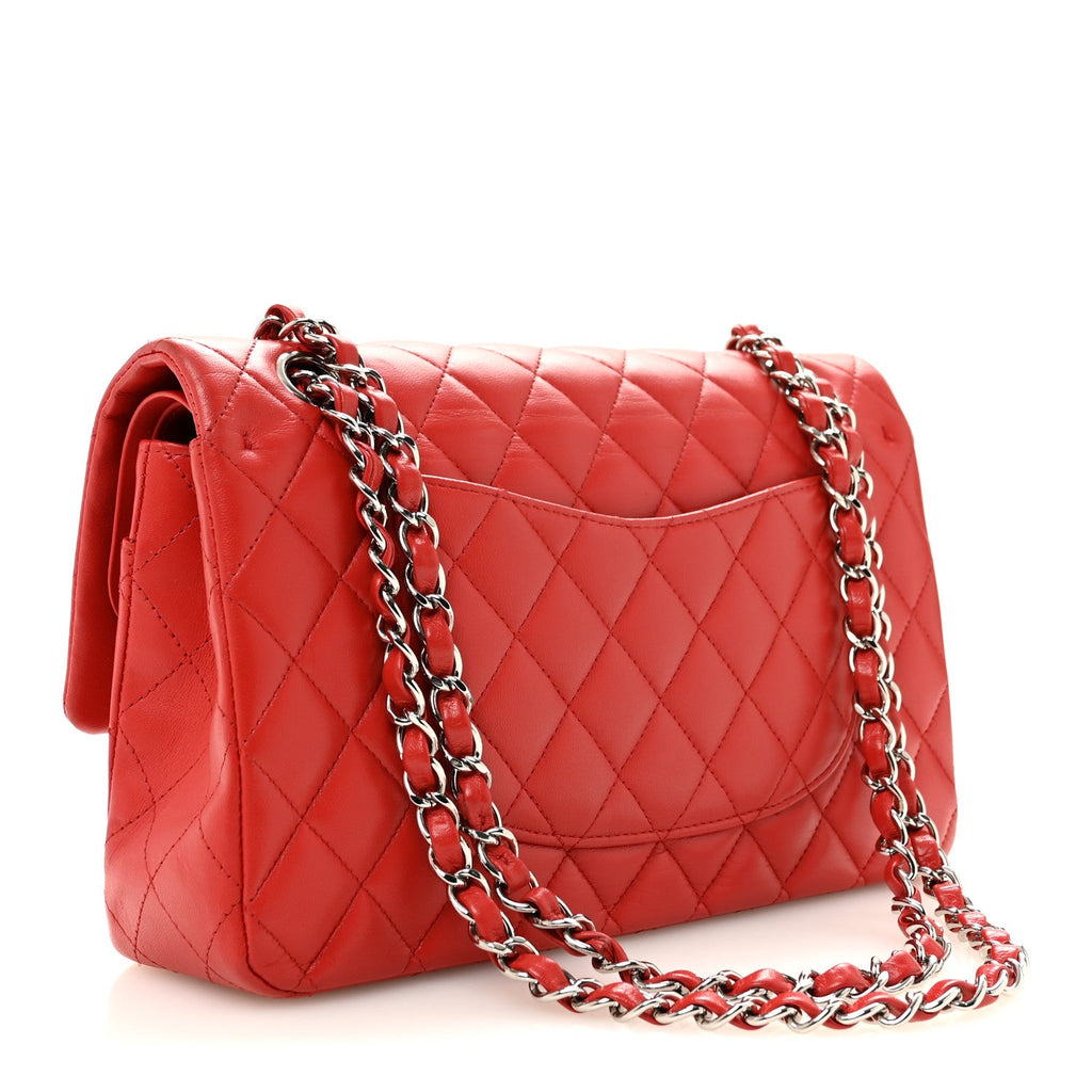 Lambskin Quilted Medium Double Flap Red At My store
