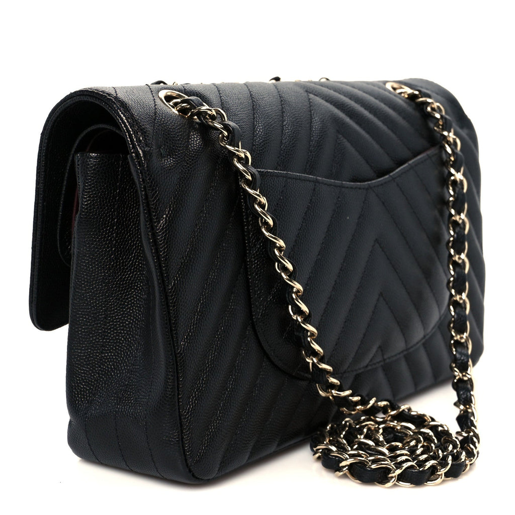 Caviar Chevron Quilted Medium Double Flap Black At My store