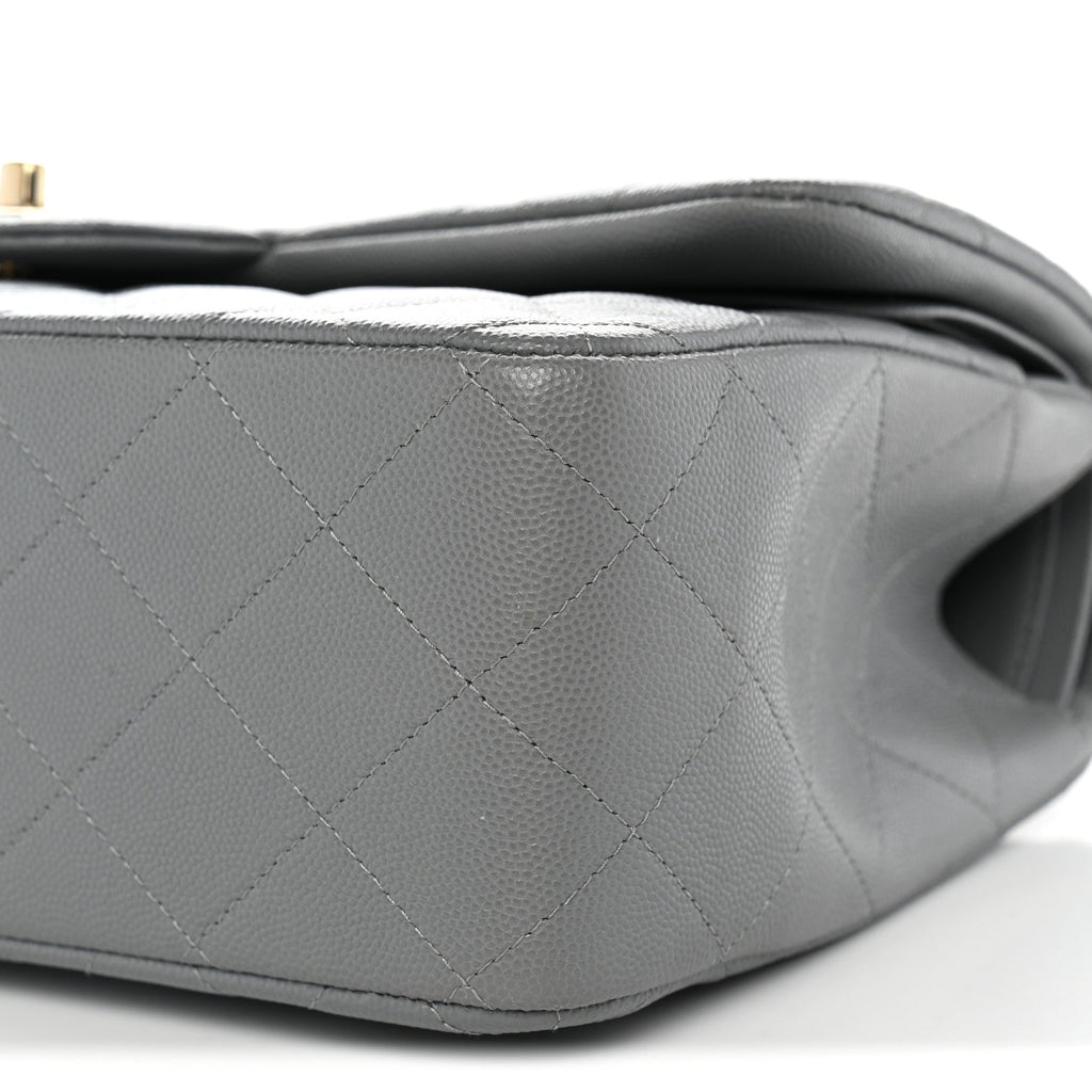 Caviar Quilted Jumbo Double Flap Grey At My store