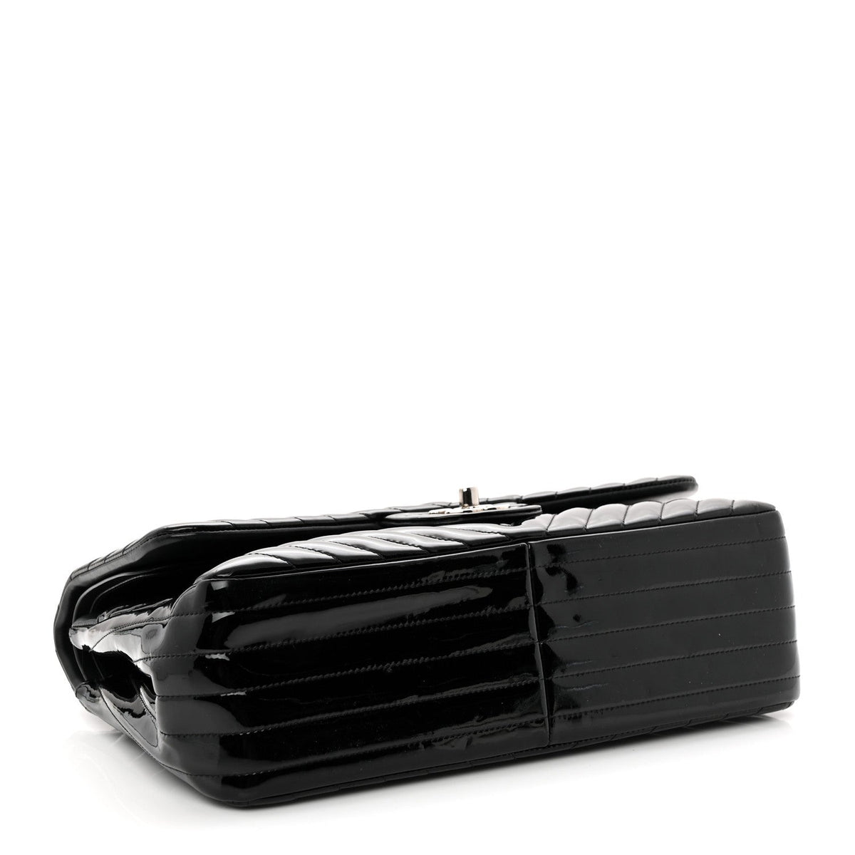 Patent Chevron Quilted Jumbo Double Flap Black At My store
