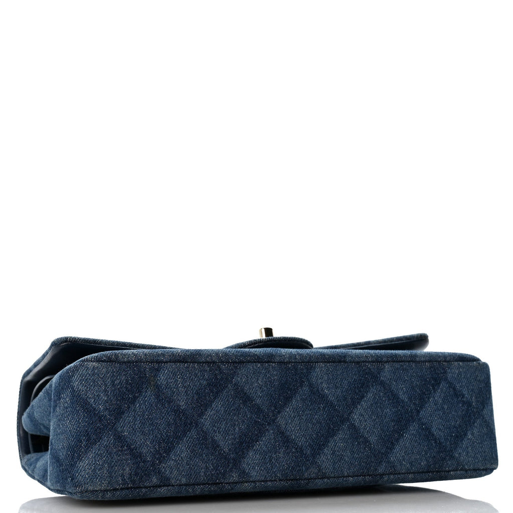 Printed Denim Quilted Medium Double Flap Light Blue At My store