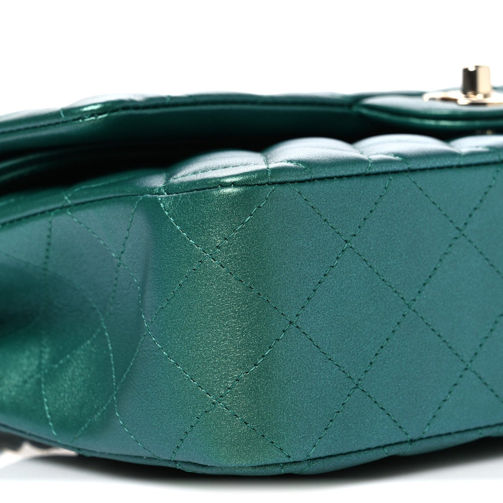 Iridescent Calfskin Quilted Medium Double Flap Green At My store