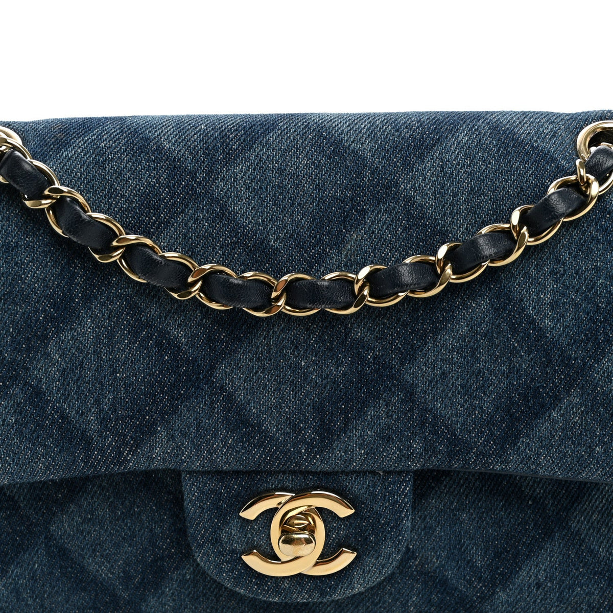 Printed Denim Quilted Small Double Flap Light Blue At My store
