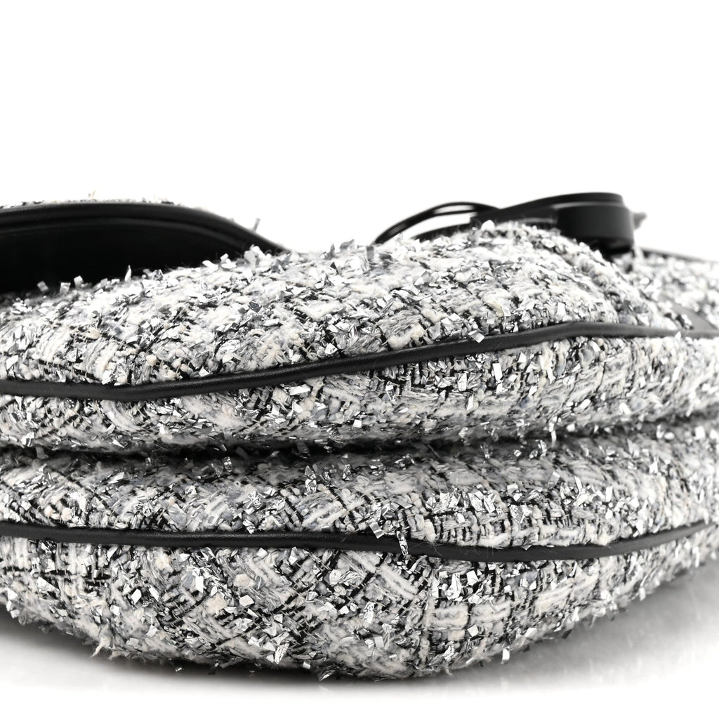 Tweed Saddle Crossbody Bag Black Silver AT My store