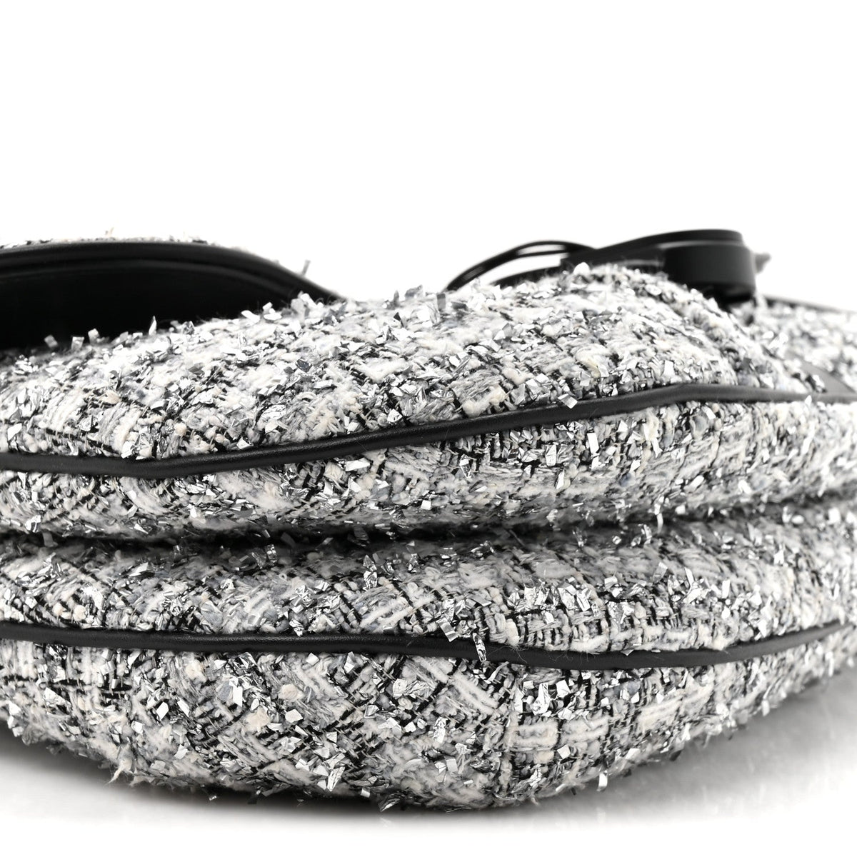 Tweed Saddle Crossbody Bag Black Silver AT My store