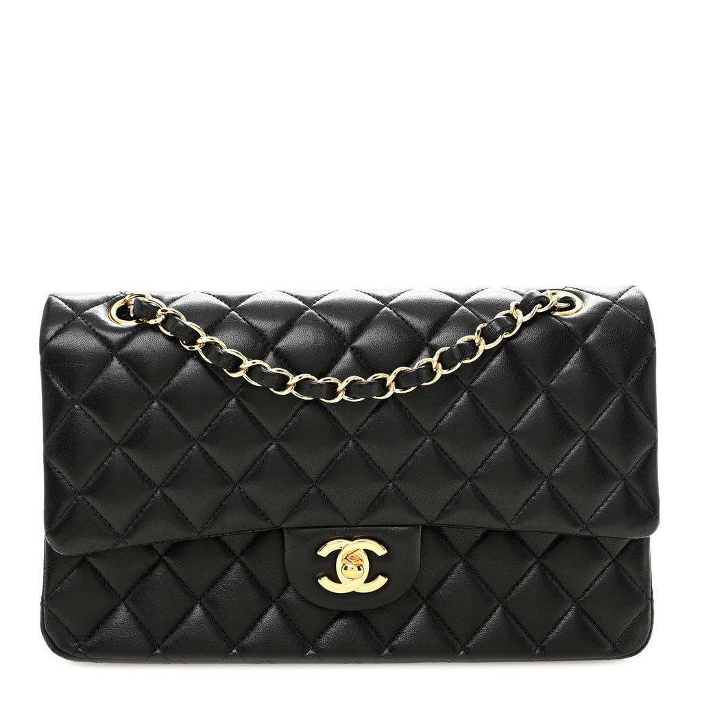 Lambskin Quilted Medium Double Flap Black At My store