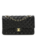 Lambskin Quilted Medium Double Flap Black At My store