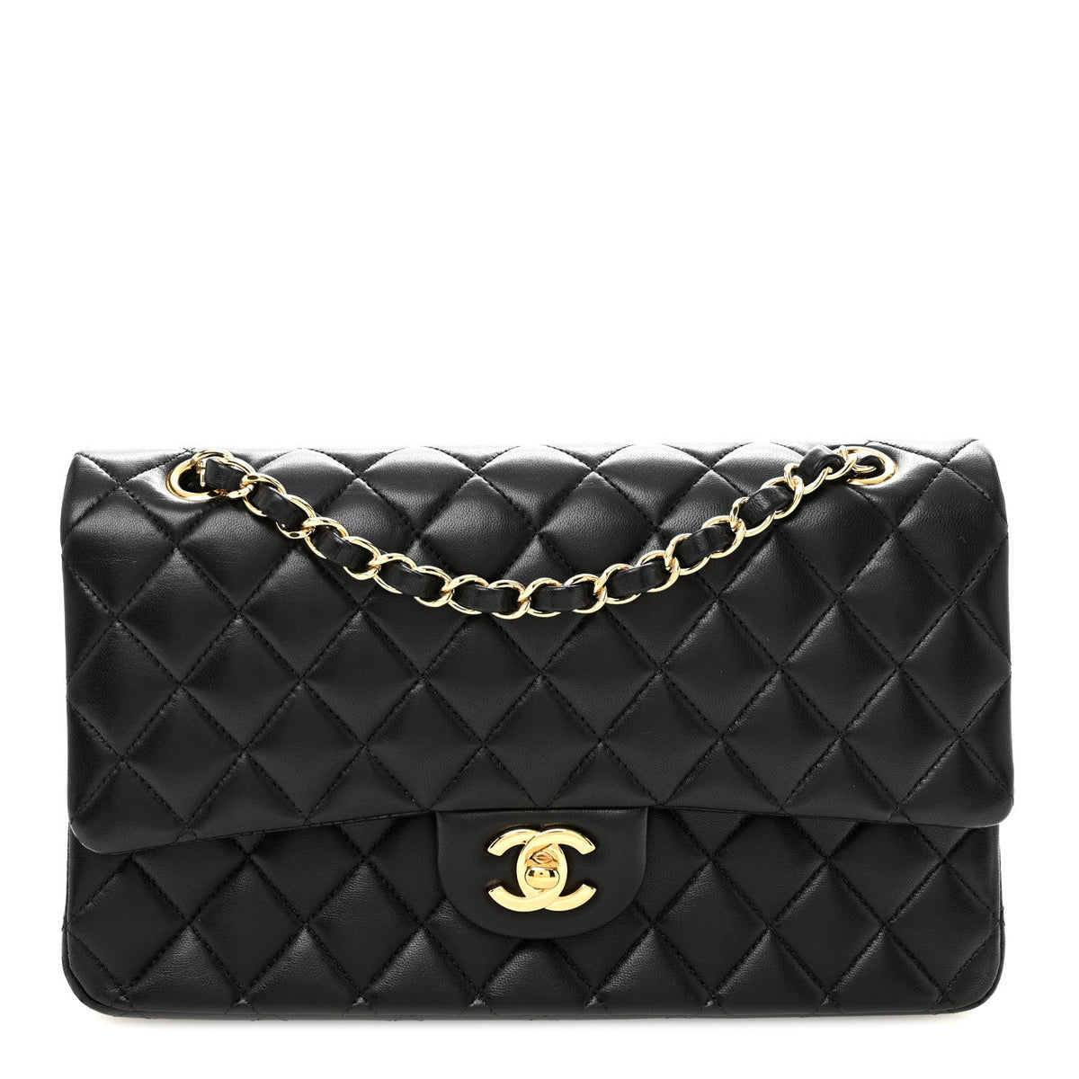 Lambskin Quilted Medium Double Flap Black At My store
