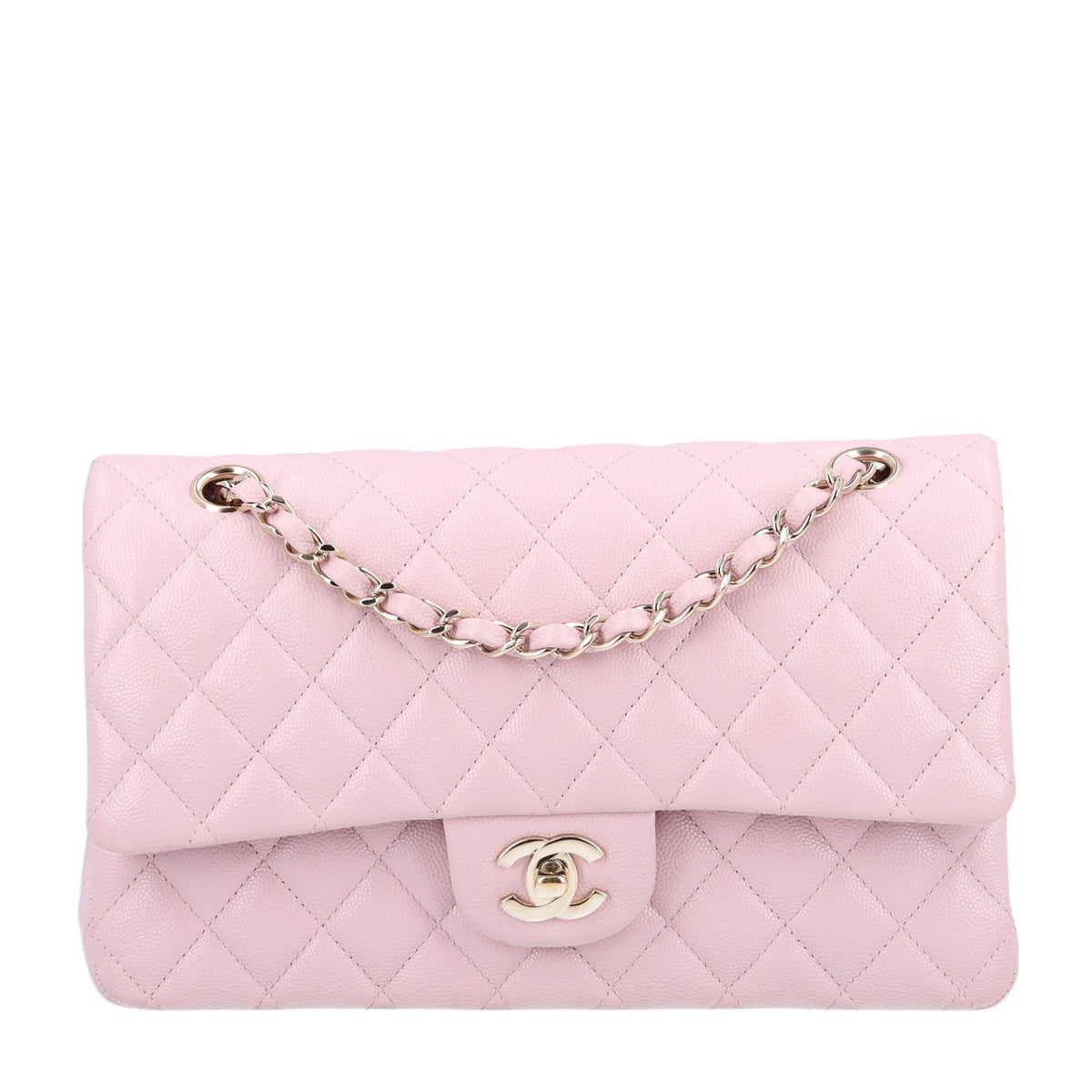 Caviar Quilted Medium Double Flap Light Pink At My store