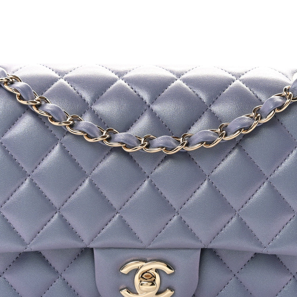 Iridescent Lambskin Quilted Medium Double Flap Light Purple At My store