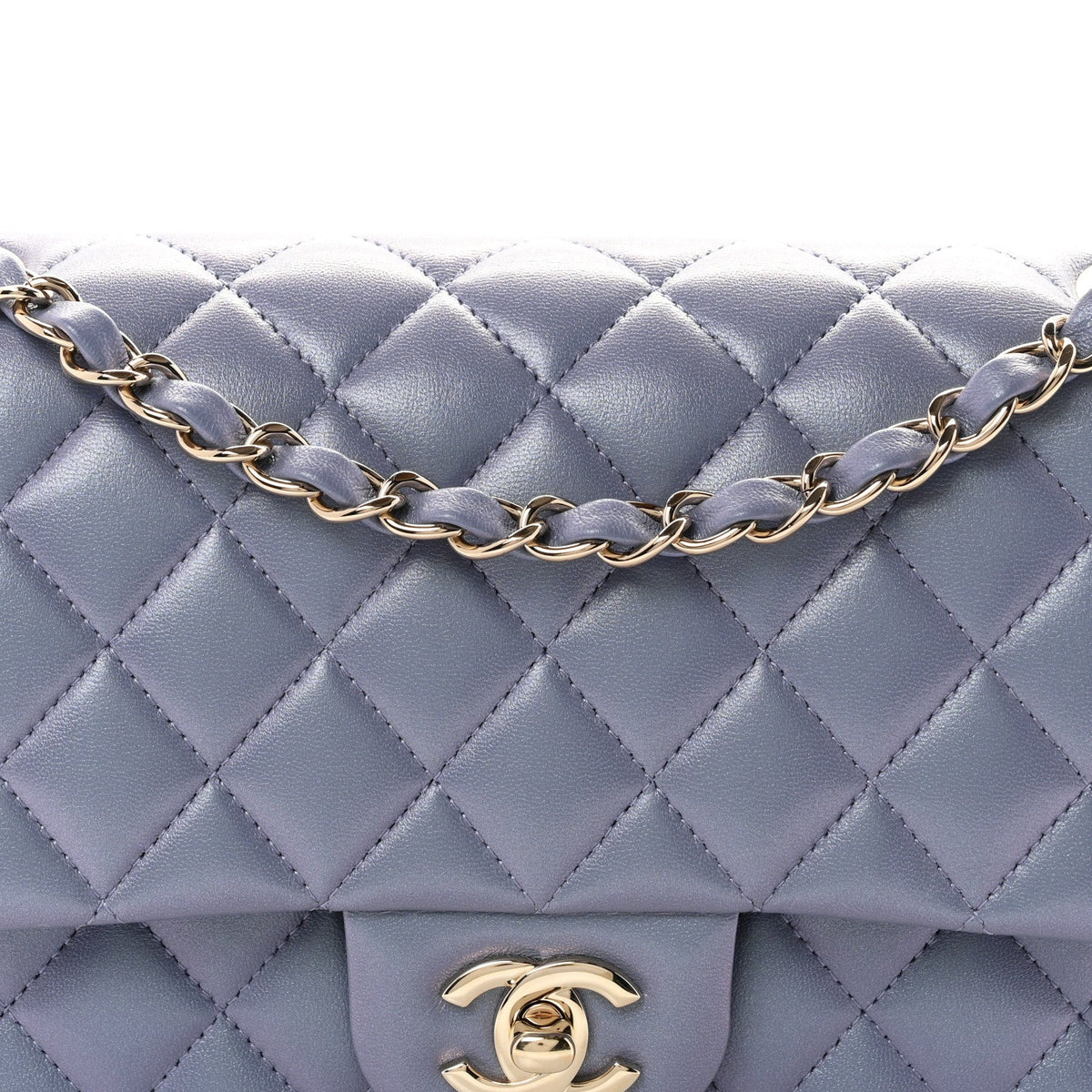 Iridescent Lambskin Quilted Medium Double Flap Light Purple At My store