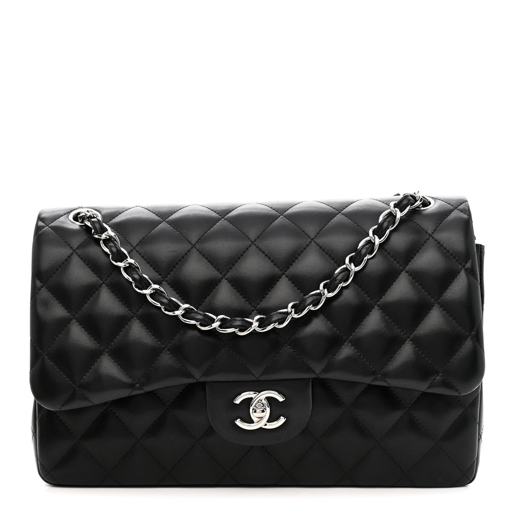 Lambskin Quilted Jumbo Double Flap Black At My store