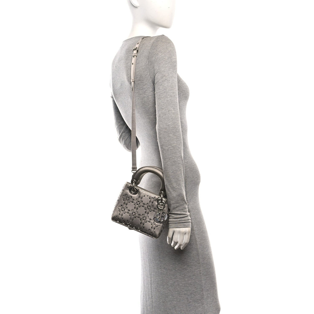 Satin Crystal Cannage Mini Lady Dior Gray AT My store