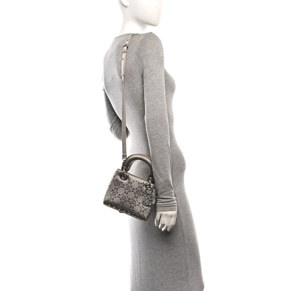 Satin Crystal Cannage Mini Lady Dior Gray AT My store