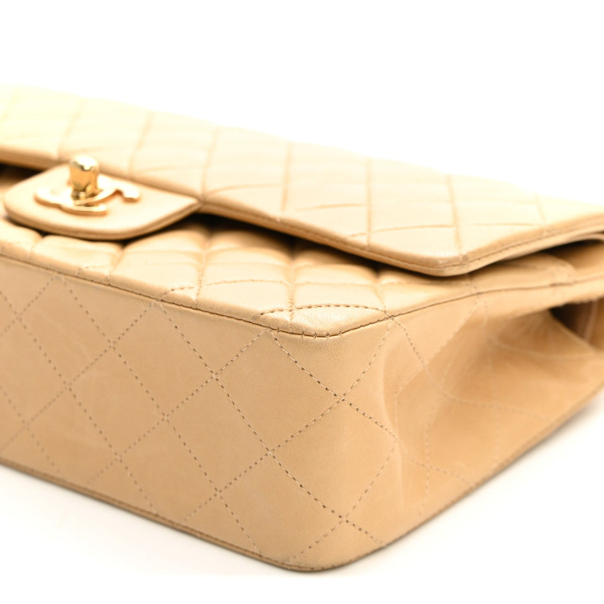 Lambskin Quilted Medium Double Flap Beige At My store