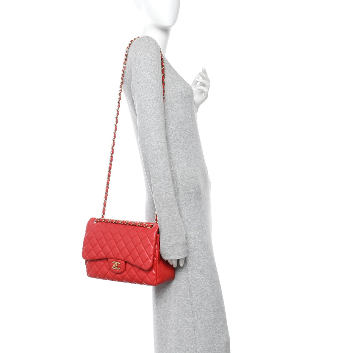 Lambskin Quilted Jumbo Double Flap Red At My store