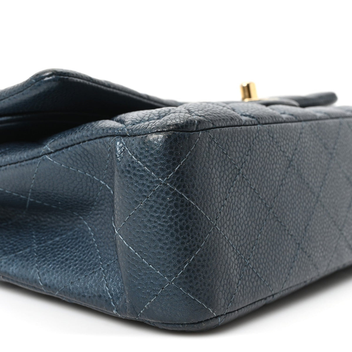 Metallic Caviar Quilted Medium Double Flap Dark Blue At My store