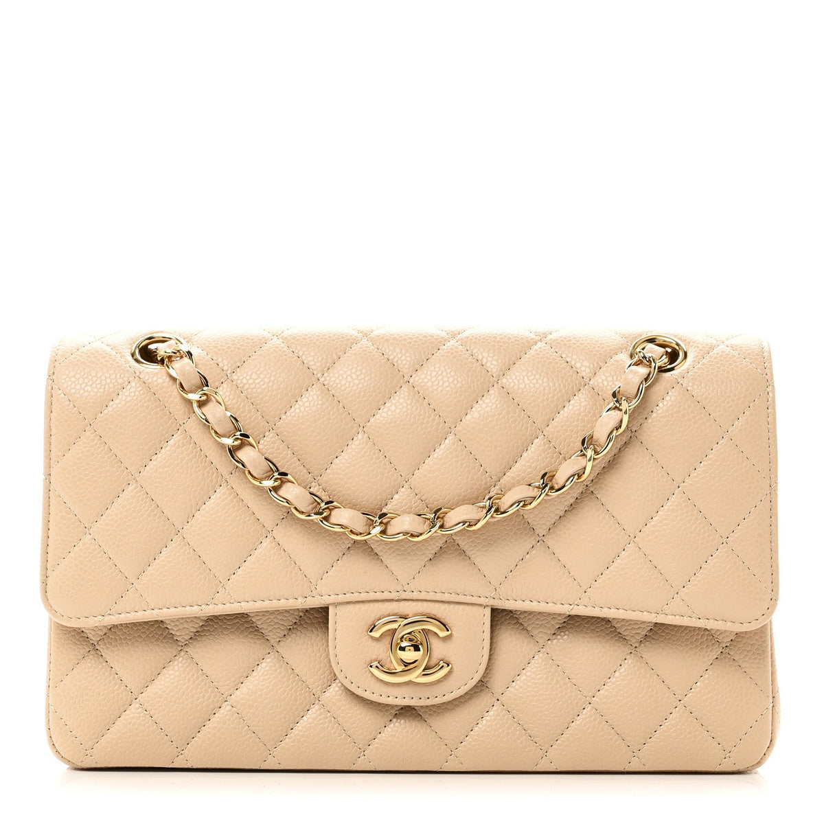 Caviar Quilted Medium Double Flap Beige At My store