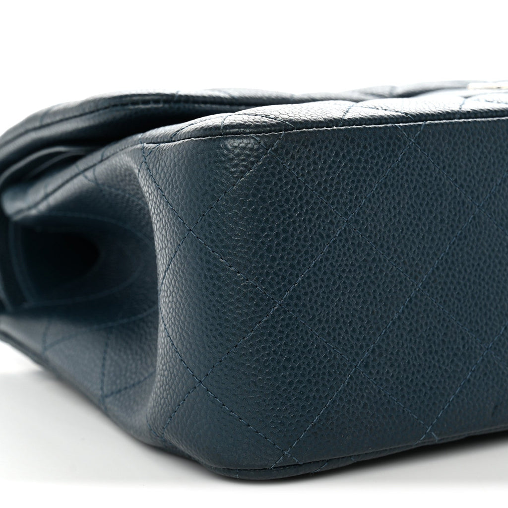 Metallic Caviar Quilted Jumbo Double Flap Dark Blue At My store
