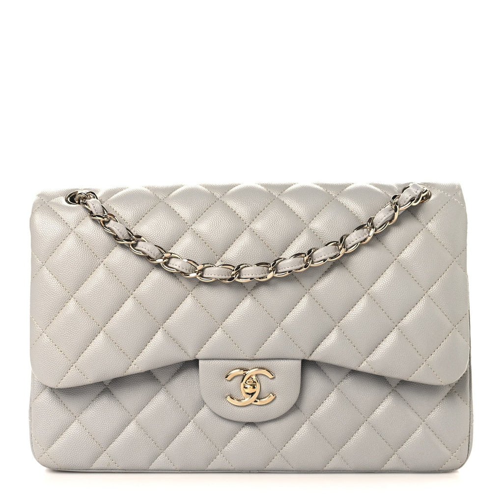 Caviar Quilted Jumbo Double Flap Grey At My store