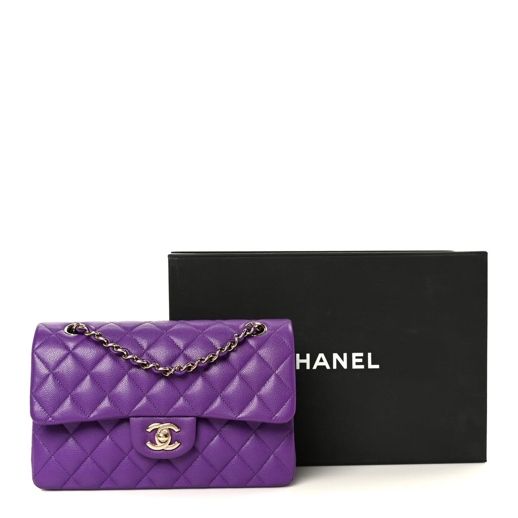 Caviar Quilted Small Double Flap Purple At My store