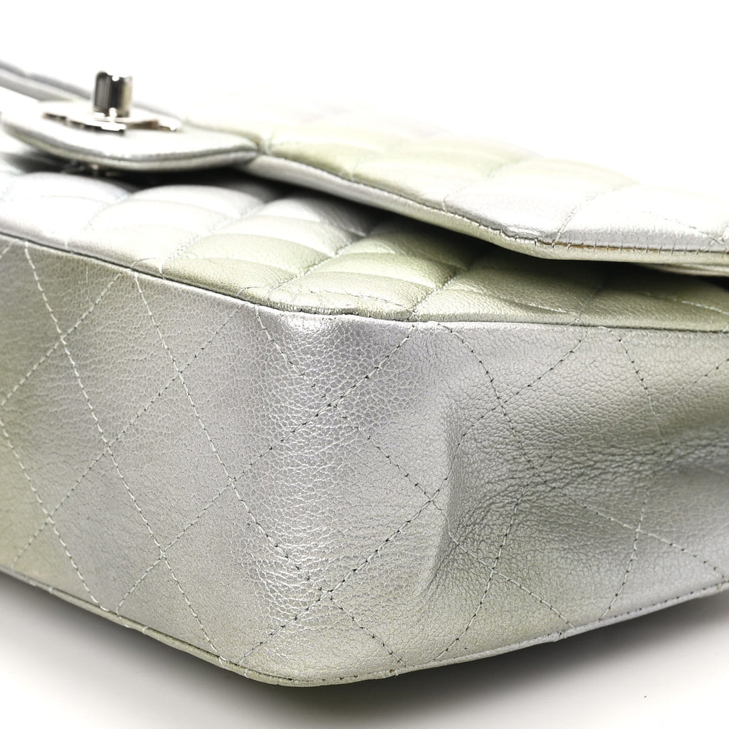 Metallic Goatskin Quilted Ombre Medium Double Flap Grey Green At My store