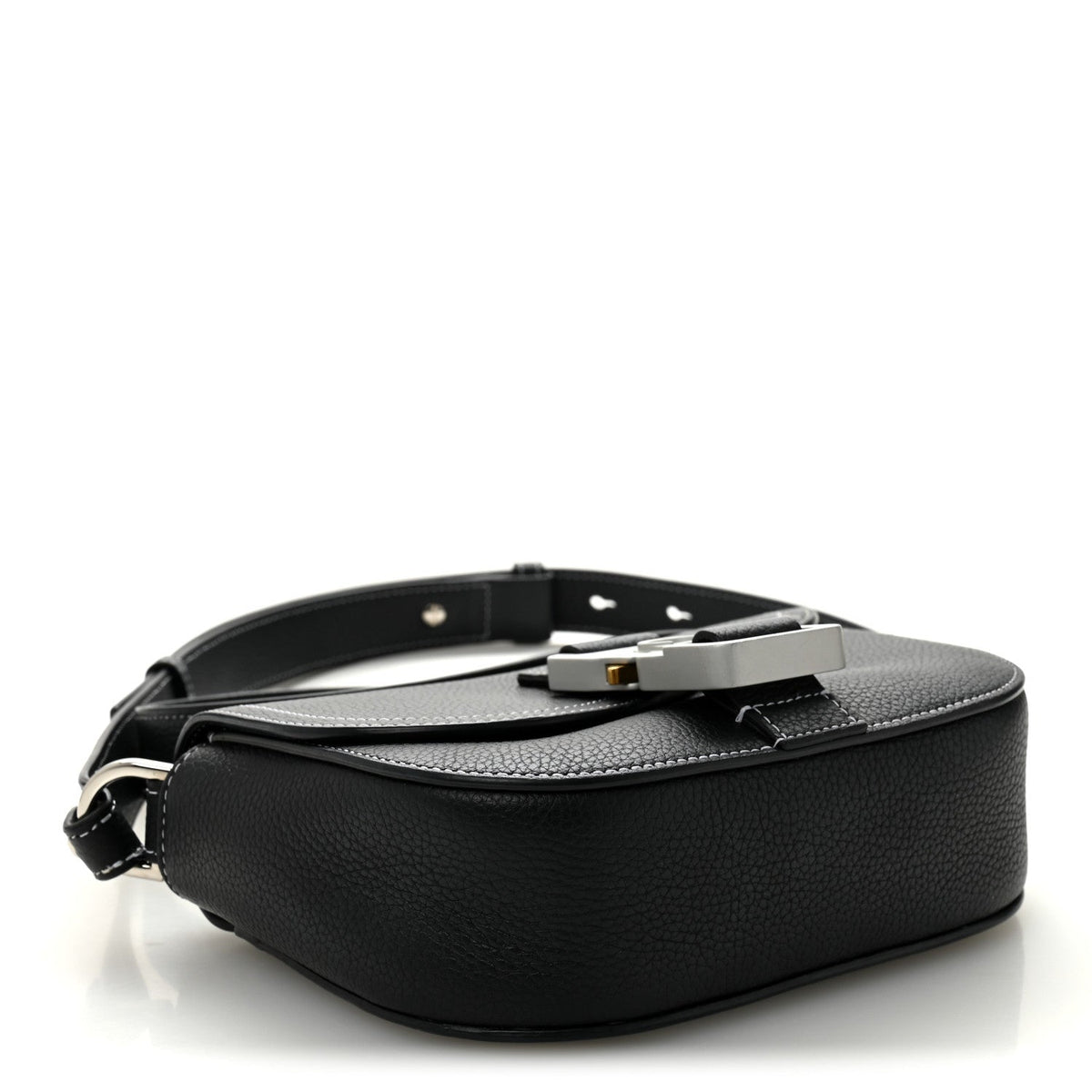 Grained Calfskin Saddle Messenger Bag With Strap Black AT My store