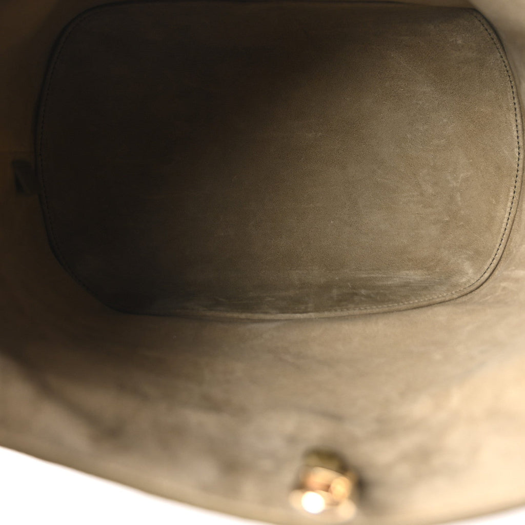 Grained Calfskin Medium Medaillon Bucket Bag Khaki AT My store