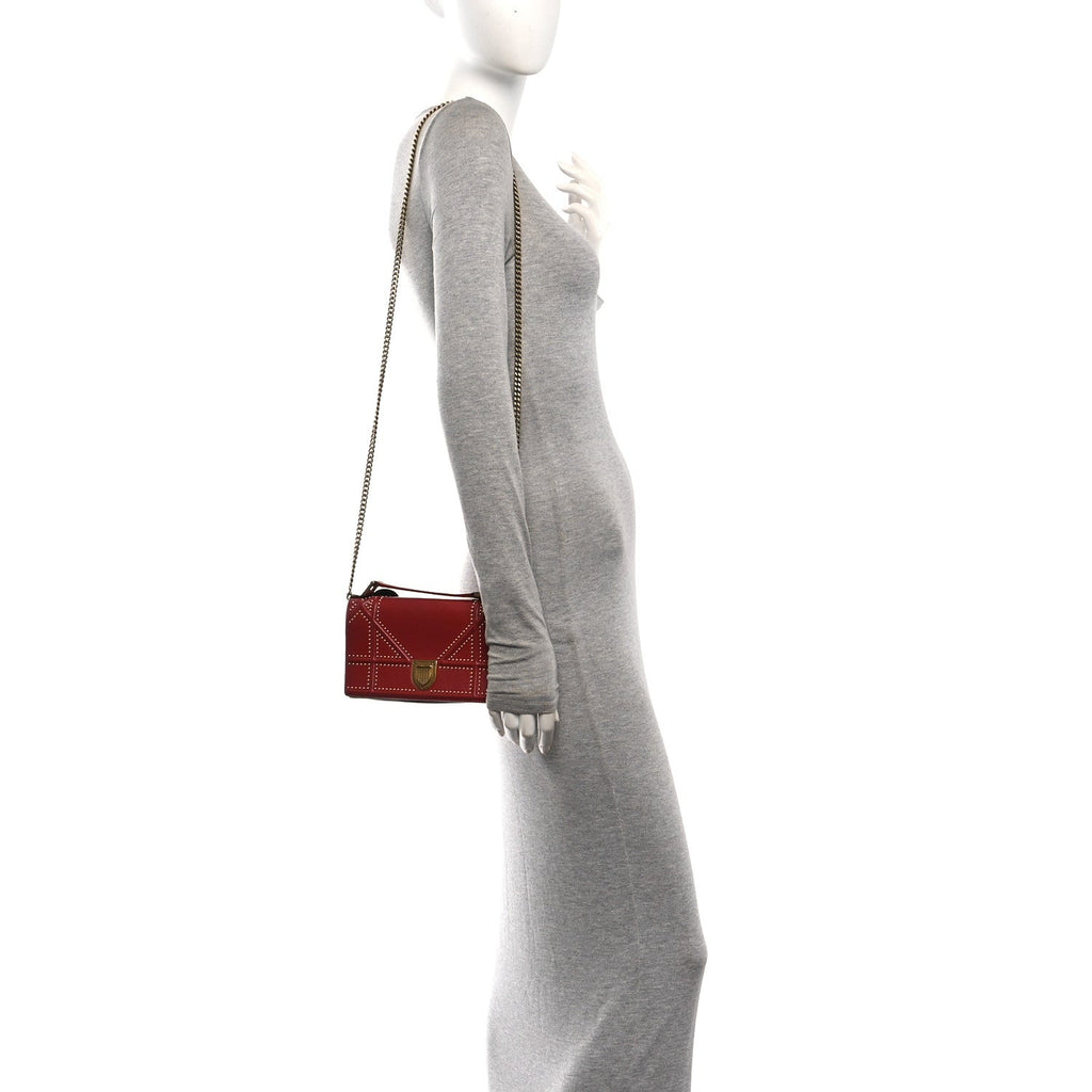 Calfskin Studded Diorama Flap Bag Red AT My store