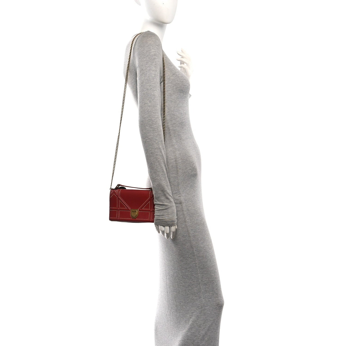 Calfskin Studded Diorama Flap Bag Red AT My store