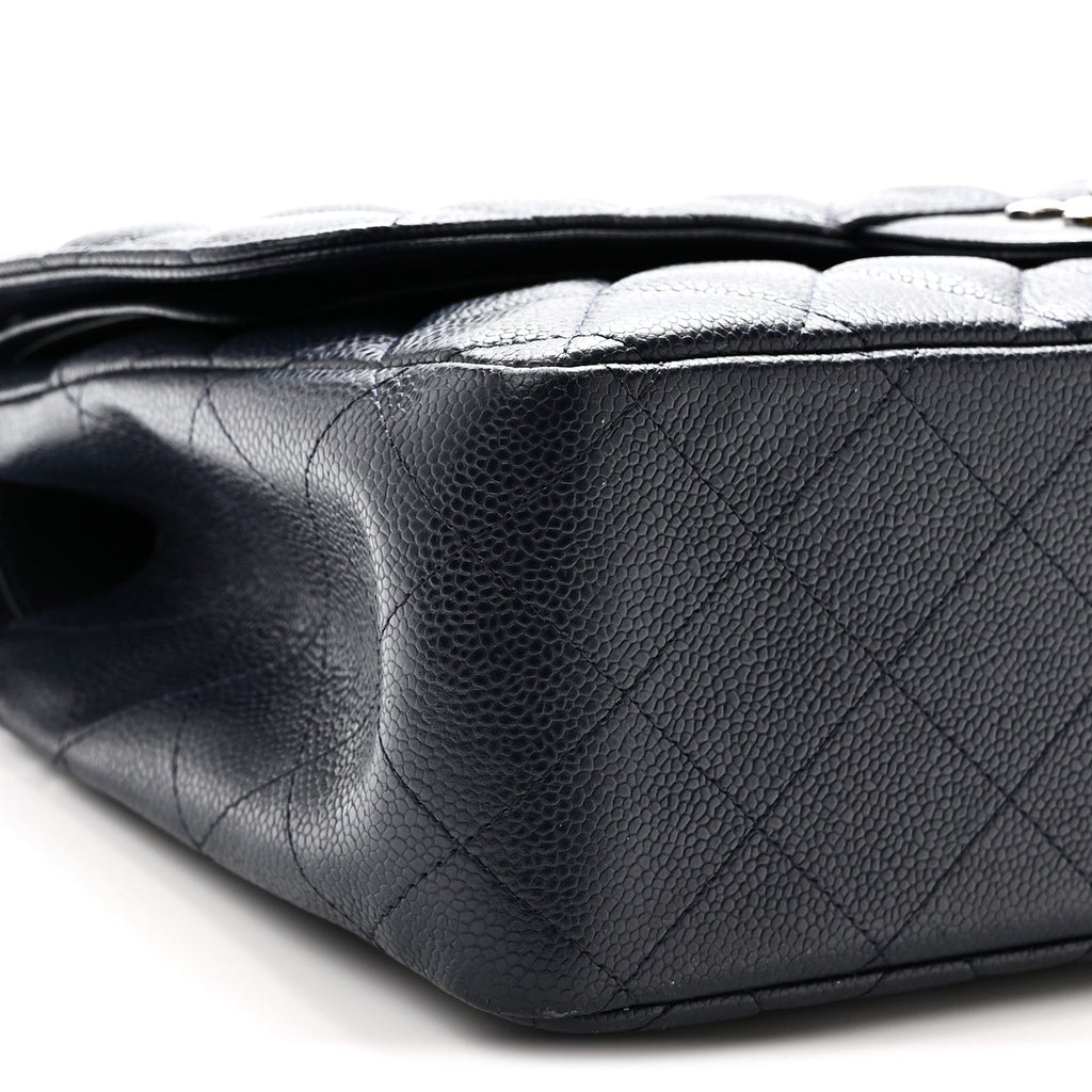 Caviar Quilted Jumbo Double Flap Navy Blue Navy Blue At My store